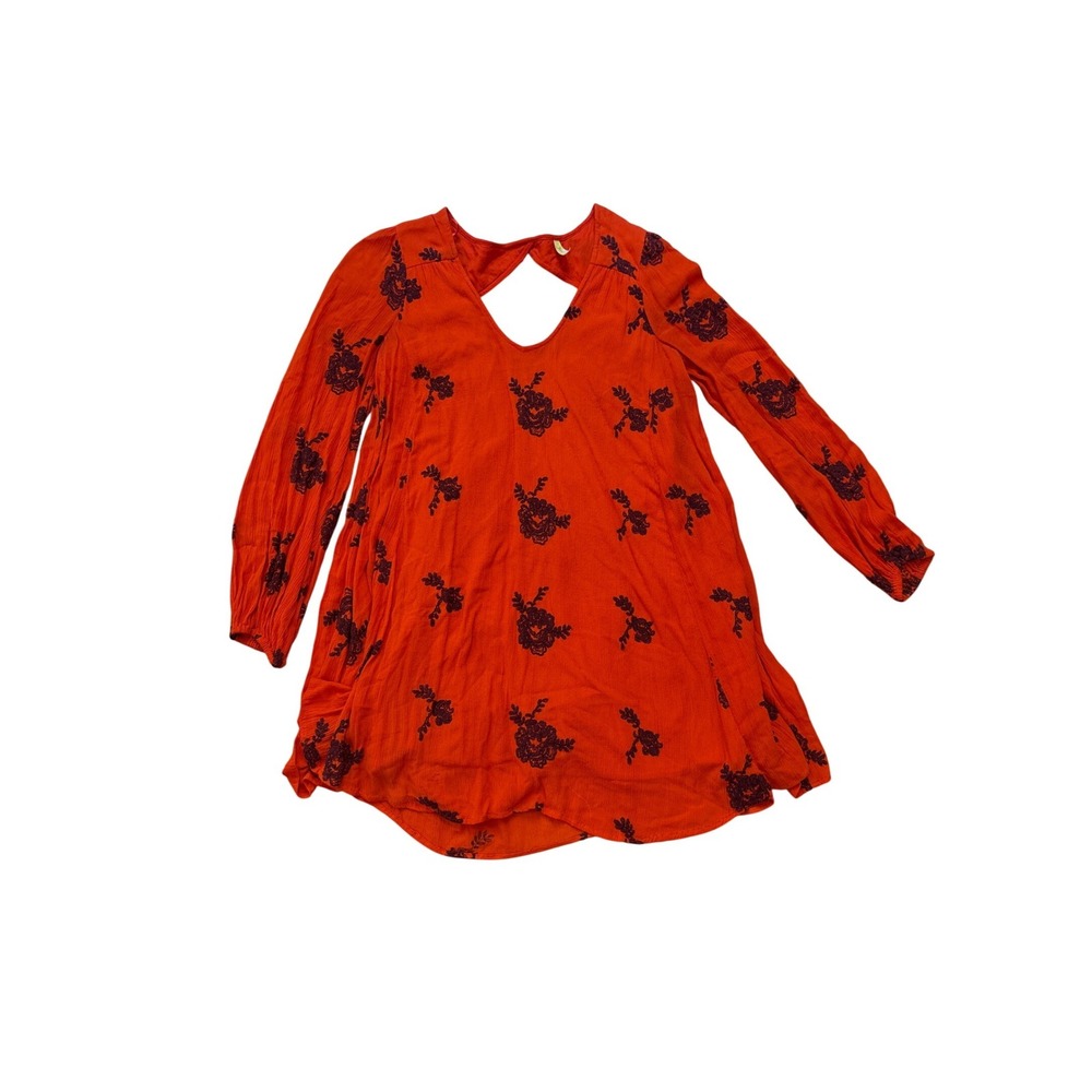 Free People Mini Dress‎ Women Orange Floral Embroidered Boho Cutout SIZE Medium